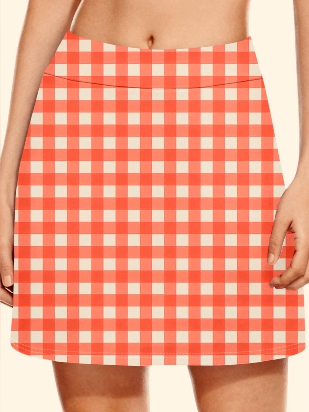 NWT RALPH LAUREN GOLF Moisture-Wicking Gingham Skort, orange and white